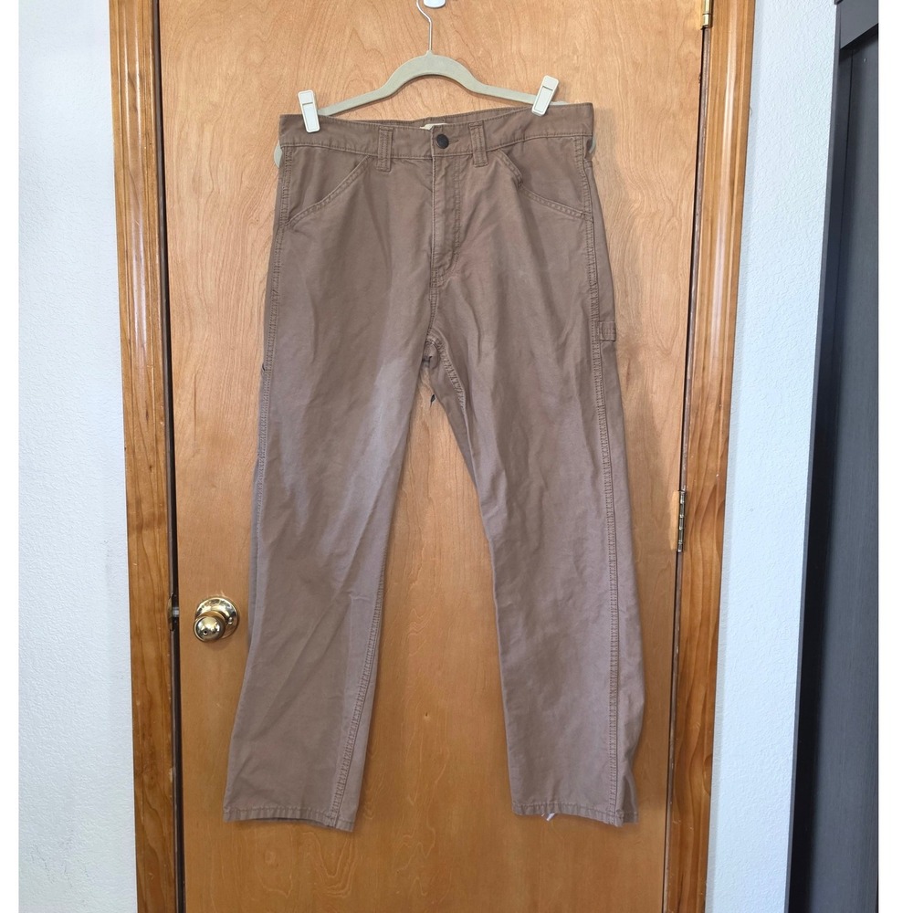 Mens Canvas Carpenter Pants Light Brown Utility Workwear 34x32 100% Cotton